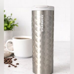 Starbucks 16oz Shimmer Metallic Travel Tumbler Silver Diamond Texture Insulat